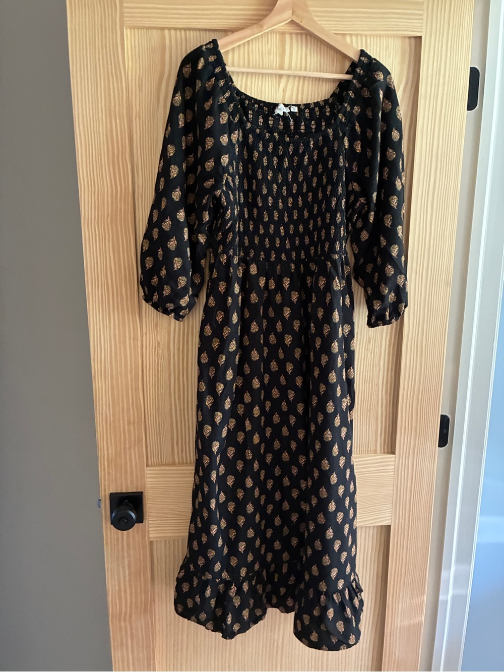 Fat Face Black Midi Dress with Gold Leaf Motif